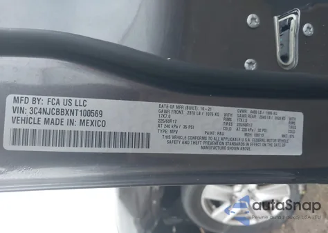 2022 Jeep Compass Latitude Fwd из США, поврежденный, VIN 3C4NJCBBXNT100569